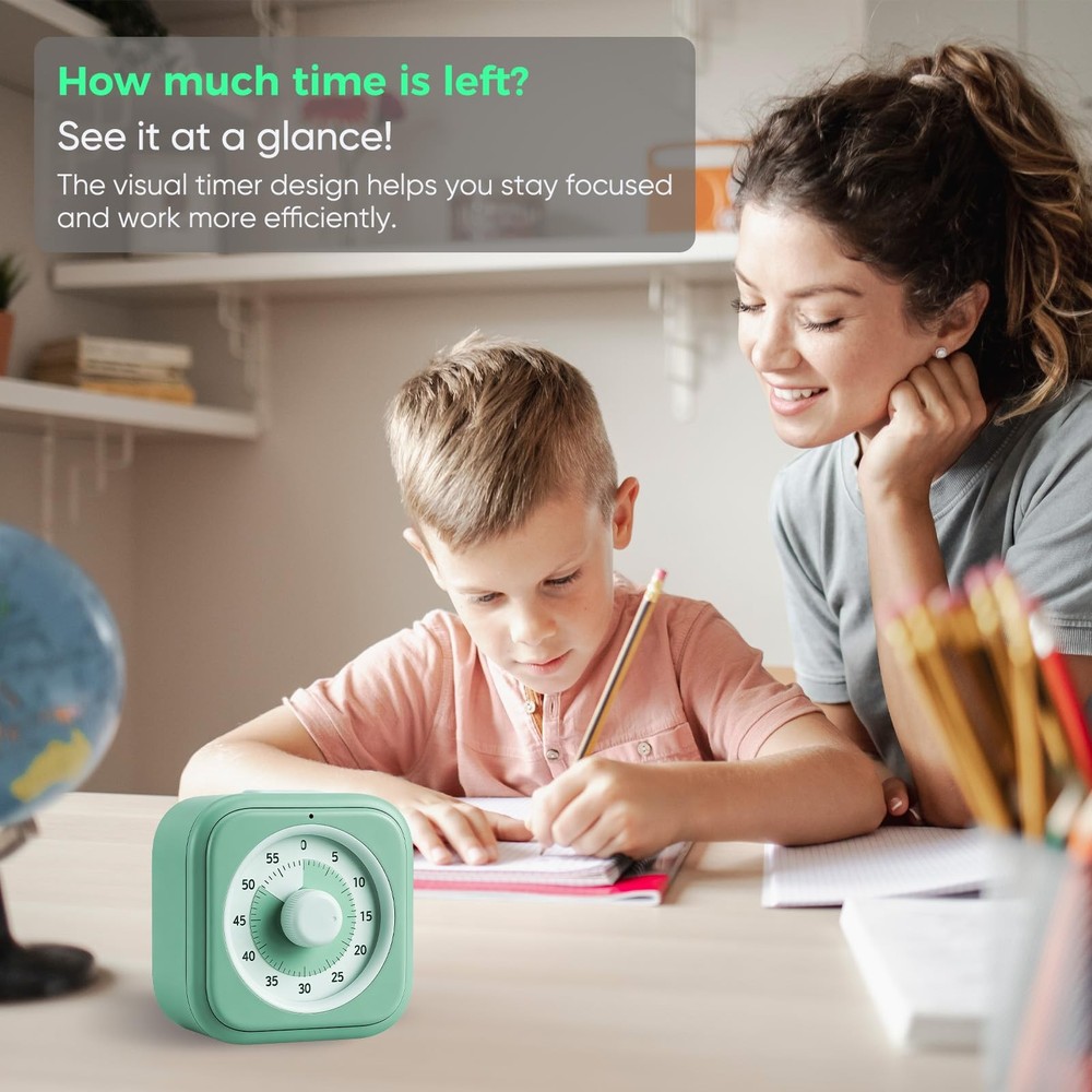 60 Minute Visual Timer for Kids, Silent Countdown Clock, Time Management Tool fo