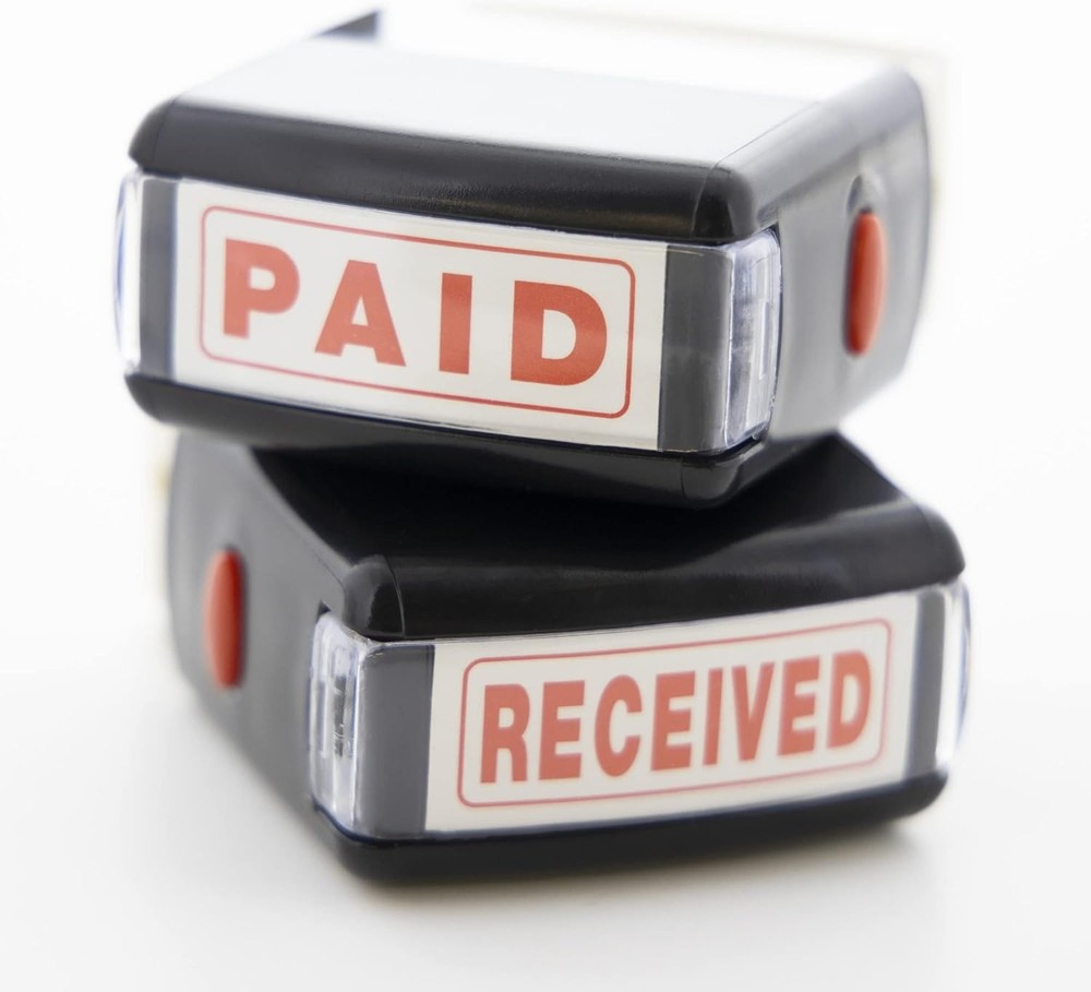 BAZIC Paid Self Inking Rubber Stamp (Red Ink), 1-Pack, Ink)