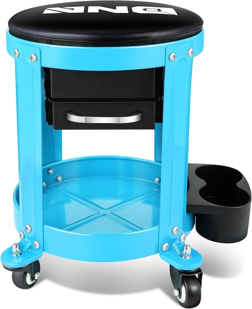 Compact Mechanics Roller Stool with Storage Drawer - 300 lbs Blue Design