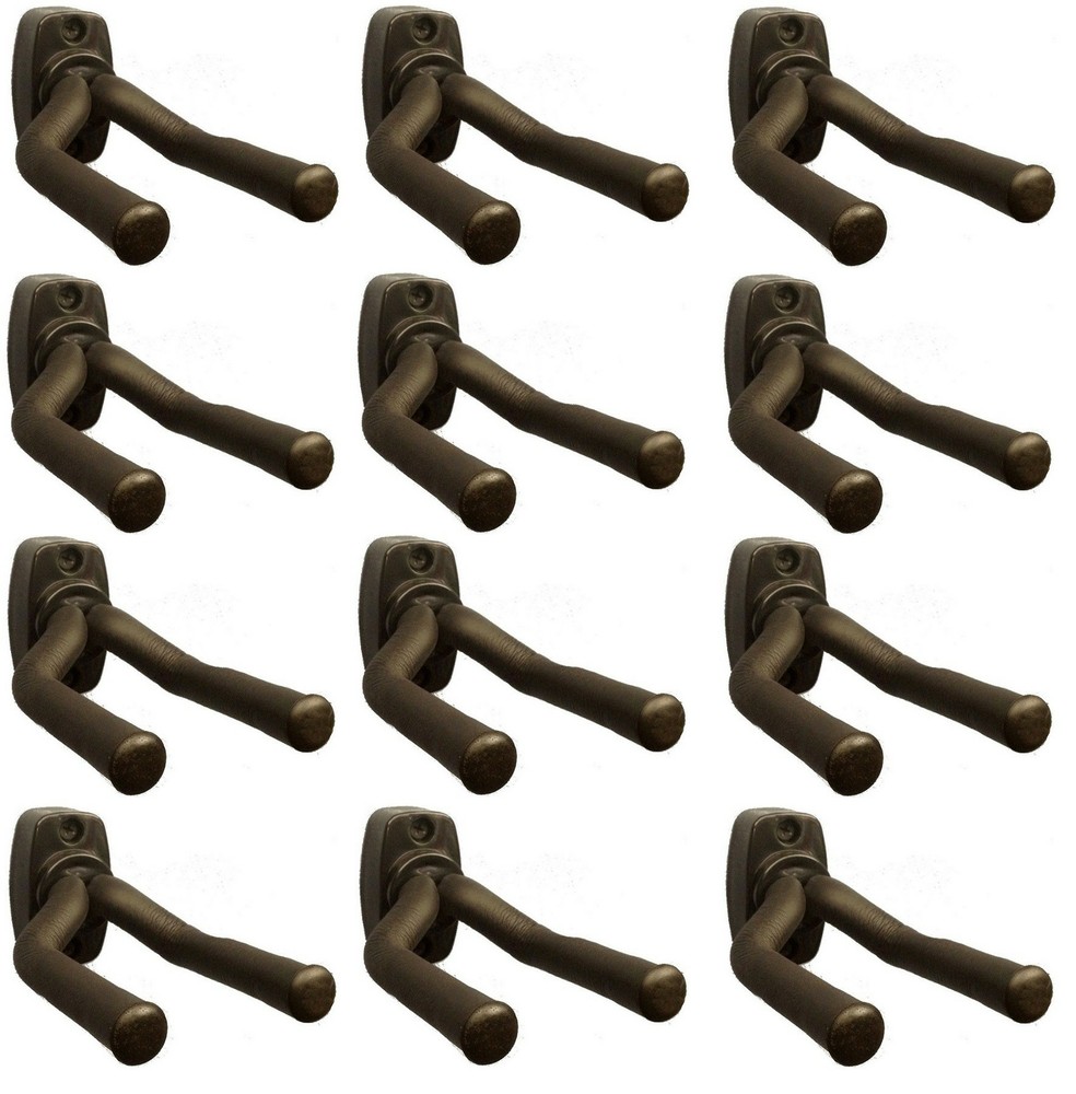 12 Pack GUITAR WALL HANGERS Padded ADJUSTABLE Neck Thickness All Sizes Universal