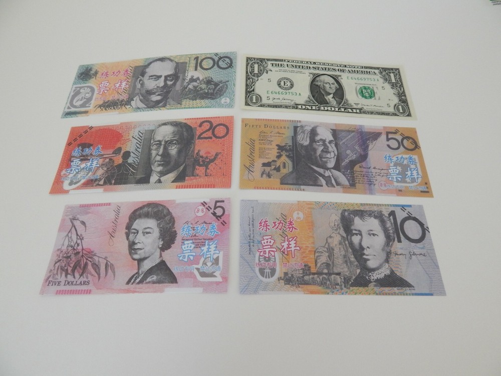 SET OF 5 AUSTRALIAN DOLLARS PRACTICE NOTES FROM CHINA COPY.