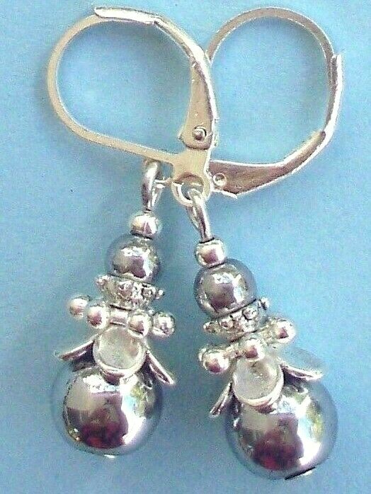 double HEMATITE Silver color drops LEVERBACK handcrafted Silver Pl