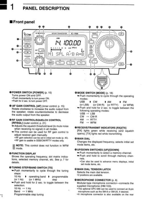 Icom IC706 Transceiver OWNER'S INSTRUCTION MANUAL