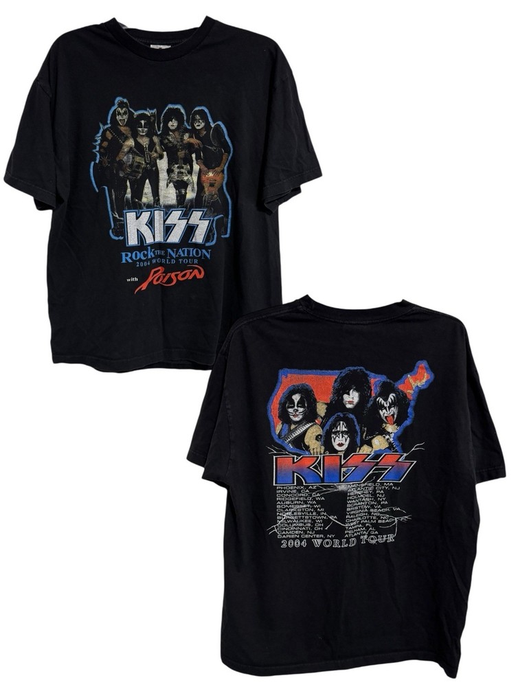Vintage KISS Rock The Nation 2004 Tour W/ Poison Tshirt Y2K AAA Tag Sz XL