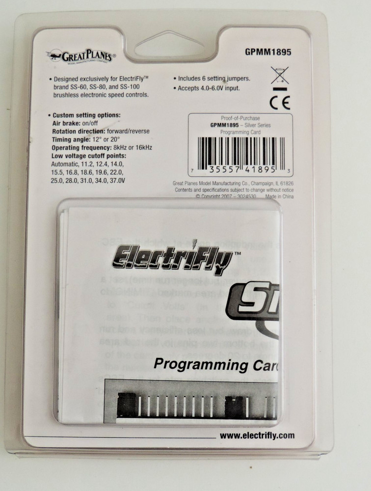 Electrifly Silver Series Brushless ESC Programming Card