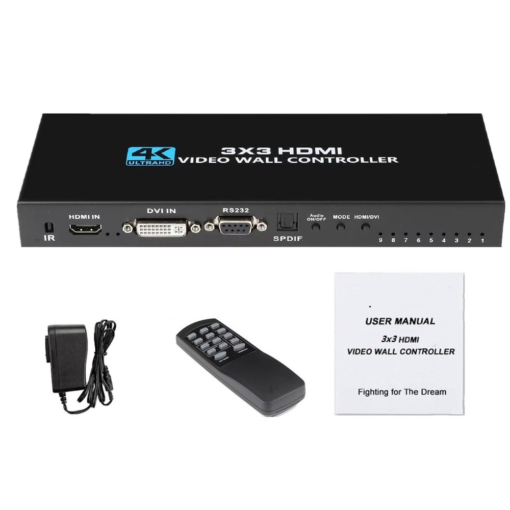 1 in 9 out HDMI Video Wall Controller Processor 4K DVI HDMI 1X9 Screen Splitter
