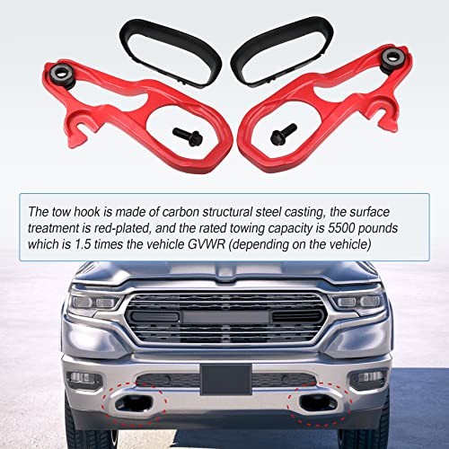 New Heavy Daty Front Car Tow Hooks Left & Right with Hardware Replacement Red
