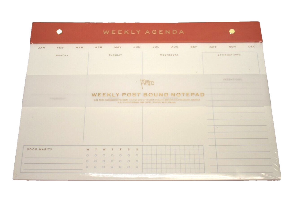 DesignWorks Ink Weekly Post Bound Notepad Calendar Organizer Chili Red 60 Sheet