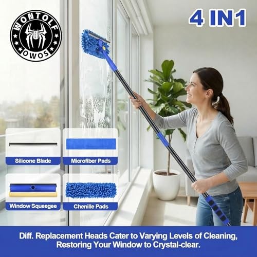79'' Window Squeegee Cleaner Tool with Extension Pole, 4-in-1 Squeegee Blue