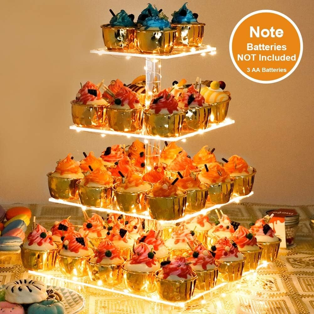 Stunning 4-Layer Cupcake Display Stand with LED Lights - Perfect for Any Event