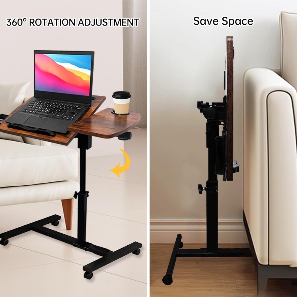 Overbed Table Height Adjustable Bedside Table Hospital Bed Table W/ 2 Tilting