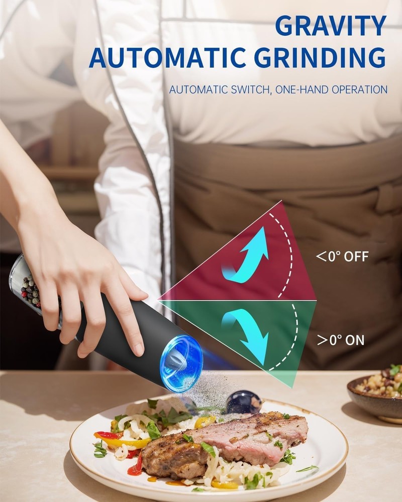Electric Salt and Pepper Grinder Set Automatic LED Battery Adjustable Coarseness