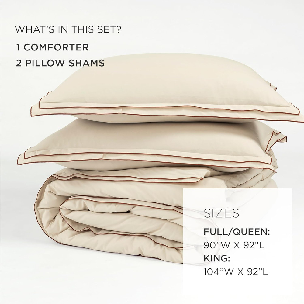 Hampton King Comforter Set - Neutral & Copper, Embroidered Trim, 3 Piece