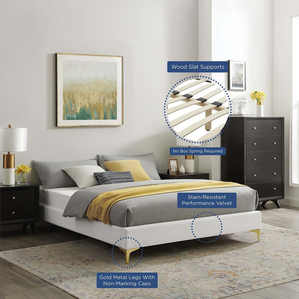 Modway Sutton Performance Velvet Queen Bed Frame in White