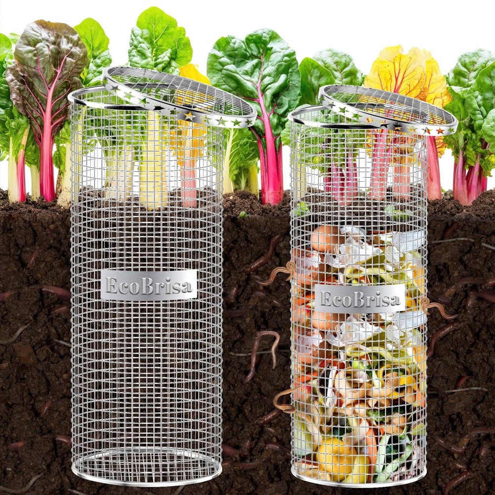 EcoBrisa 2pack Underground Worm Composting Bin, Metal Compost Bin for Recycli...
