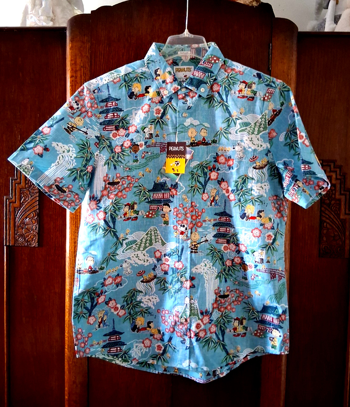 Reyn Spooner Men's " PEANUTS IN JAPAN" NWT TAILORED FIT Aqua Button Front Sizes