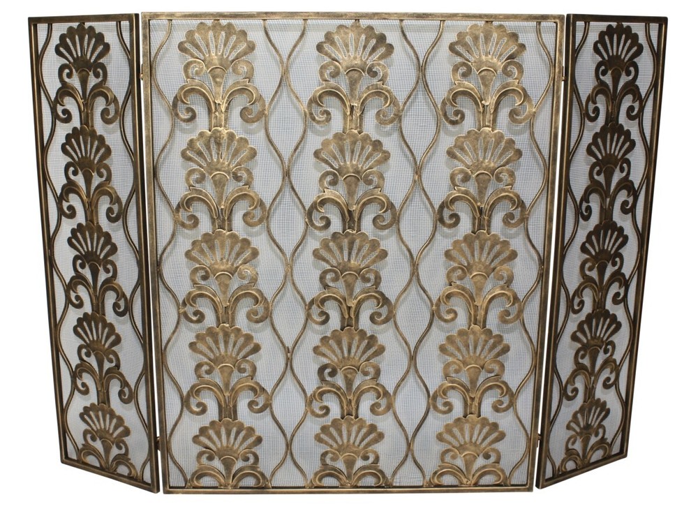 Light Burnished Gold Shell Accent Fire Screen-48'' X 35''H