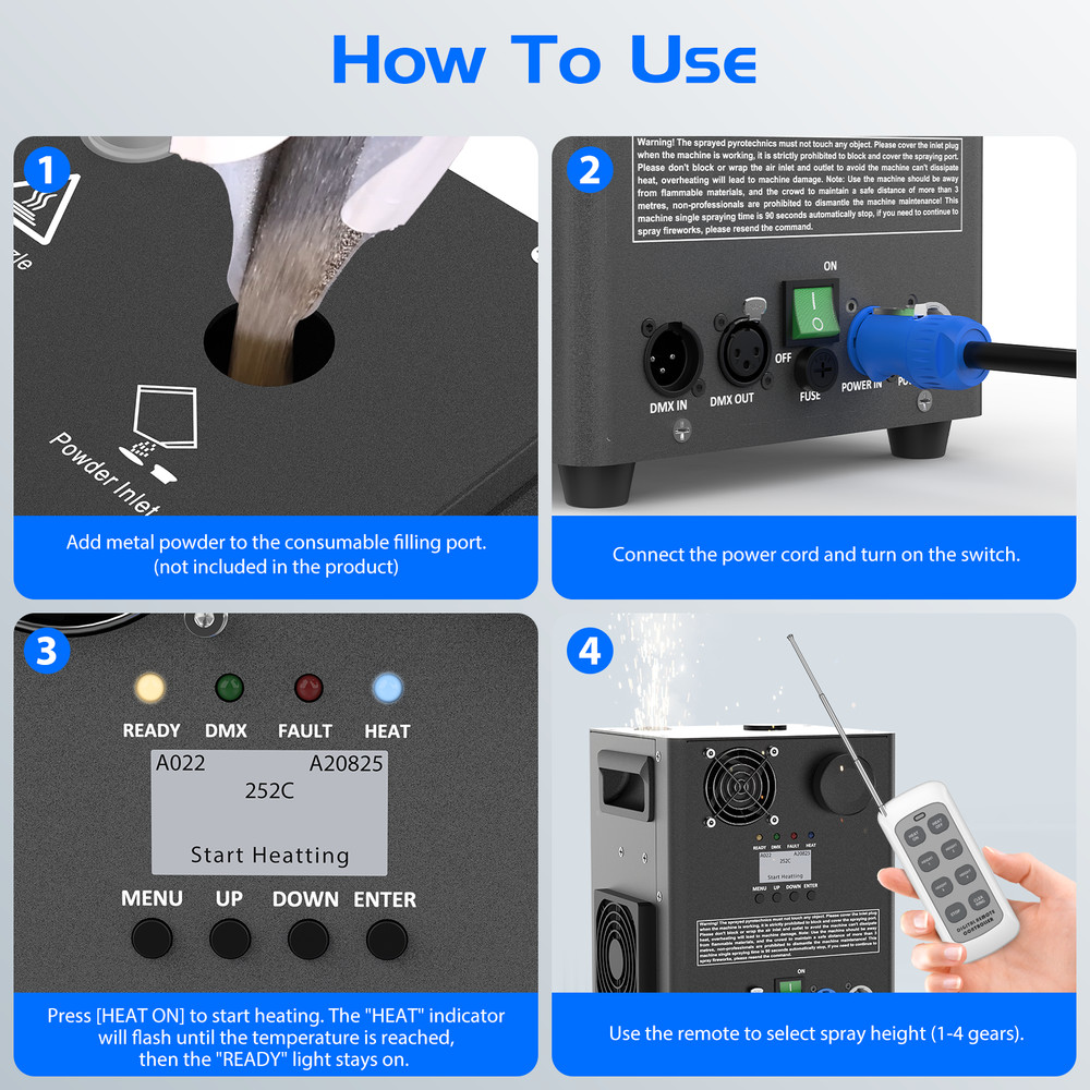 1200W Cold Spark Machine Firework Stage Effect Machine DMX Wedding Party Event