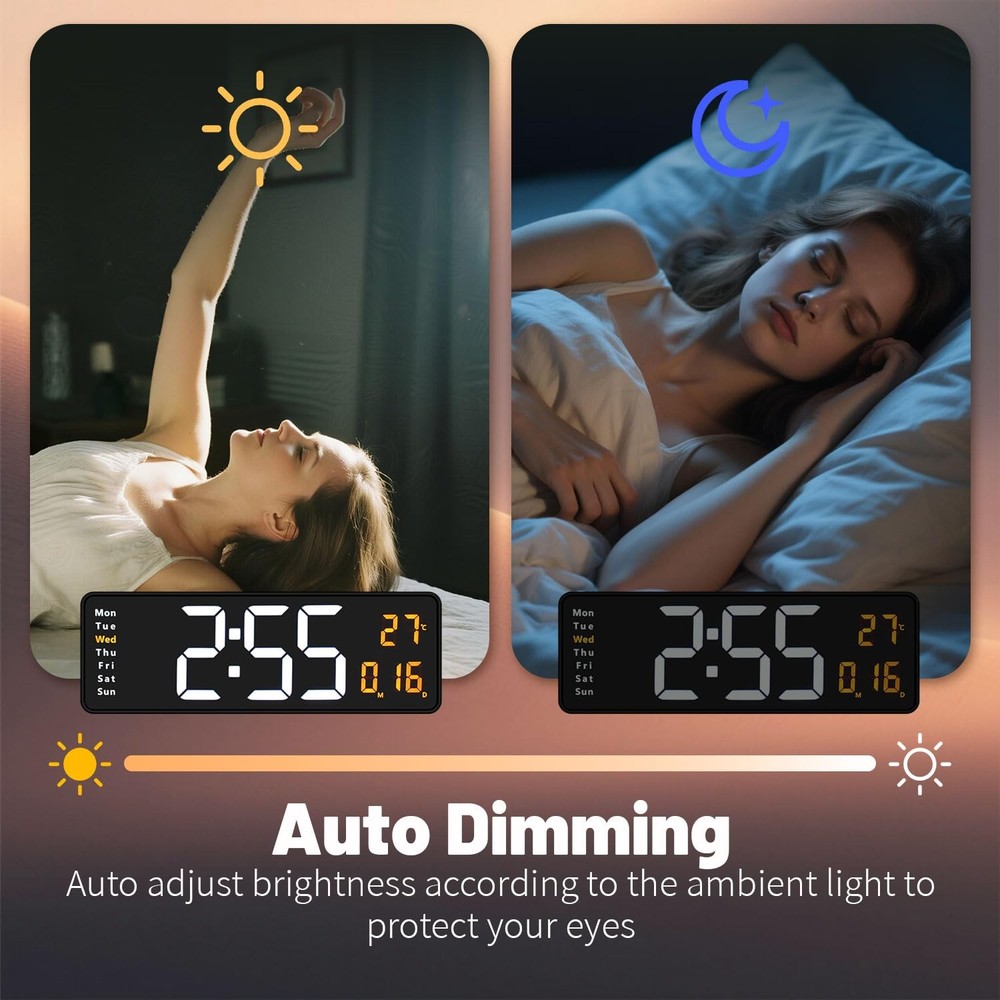 Digital Wall Clock Large Display, 16.2 Inch, LED Digital Clock with Remote Co...