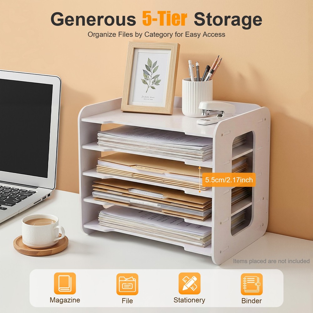 Stackable File Organizer Tray Desk Desktop Paper Document Tray Holder 5 Tiers