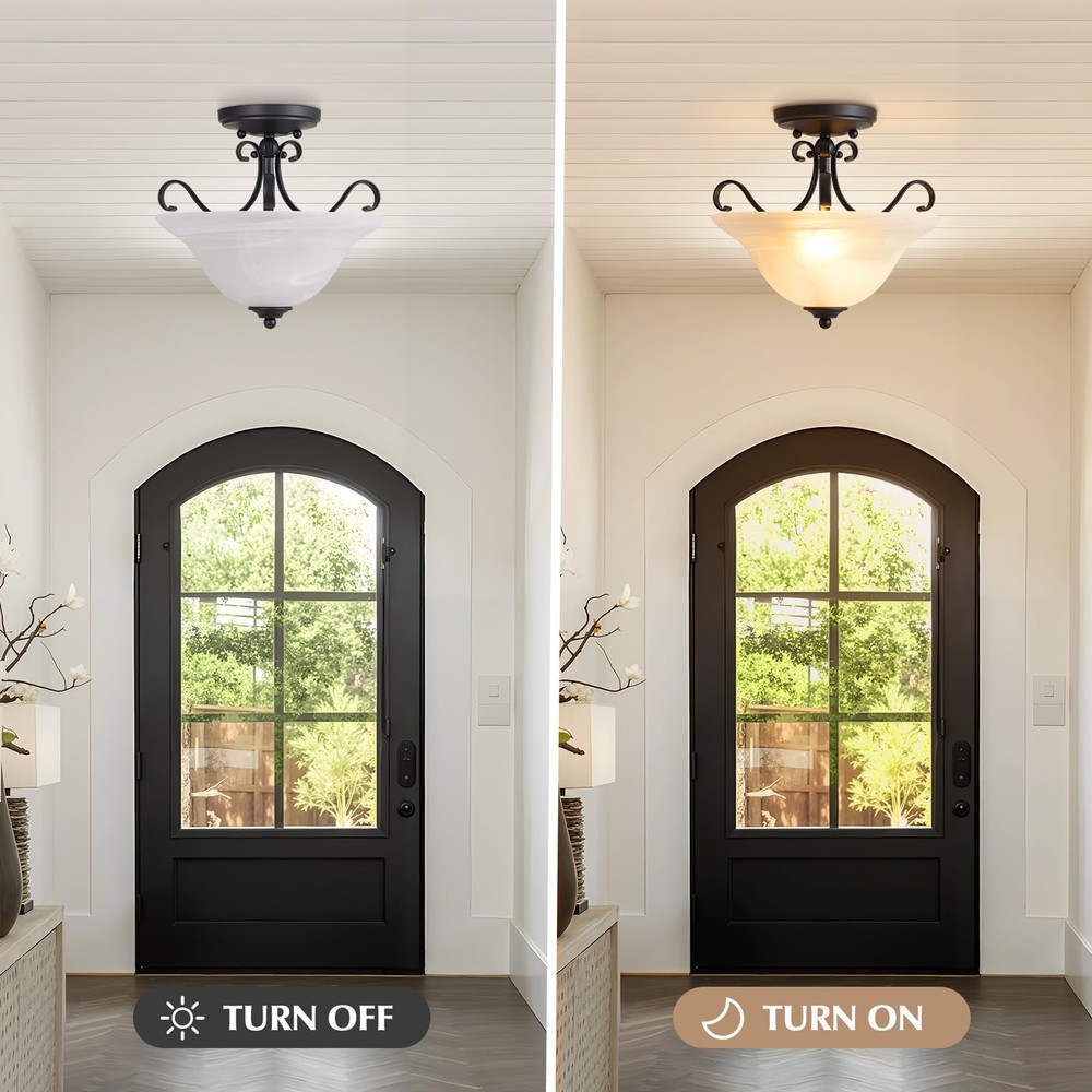 Luvkczc Retro Semi Flush Mount Ceiling Light Black Ceiling Light Fixture Mid Cen
