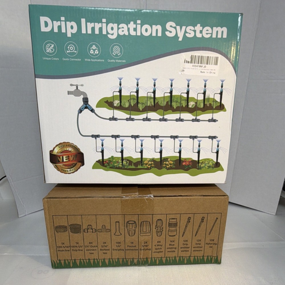 Complete Drip Irrigation Kit Quick Connector Adjustable Flow 28 Emitters Garden