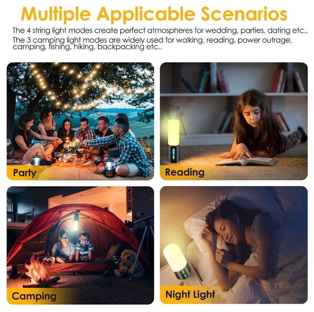 33ft String Lights Power Bank 4in1 Rechargeable Camping Lantern Flashlight USB