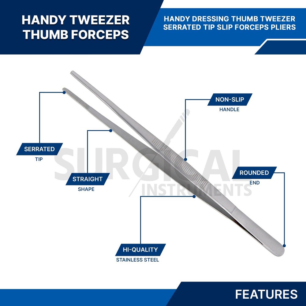 Handy 8" Extra-Long Tweezers Instruments Thumb Forceps Stainless German Grade