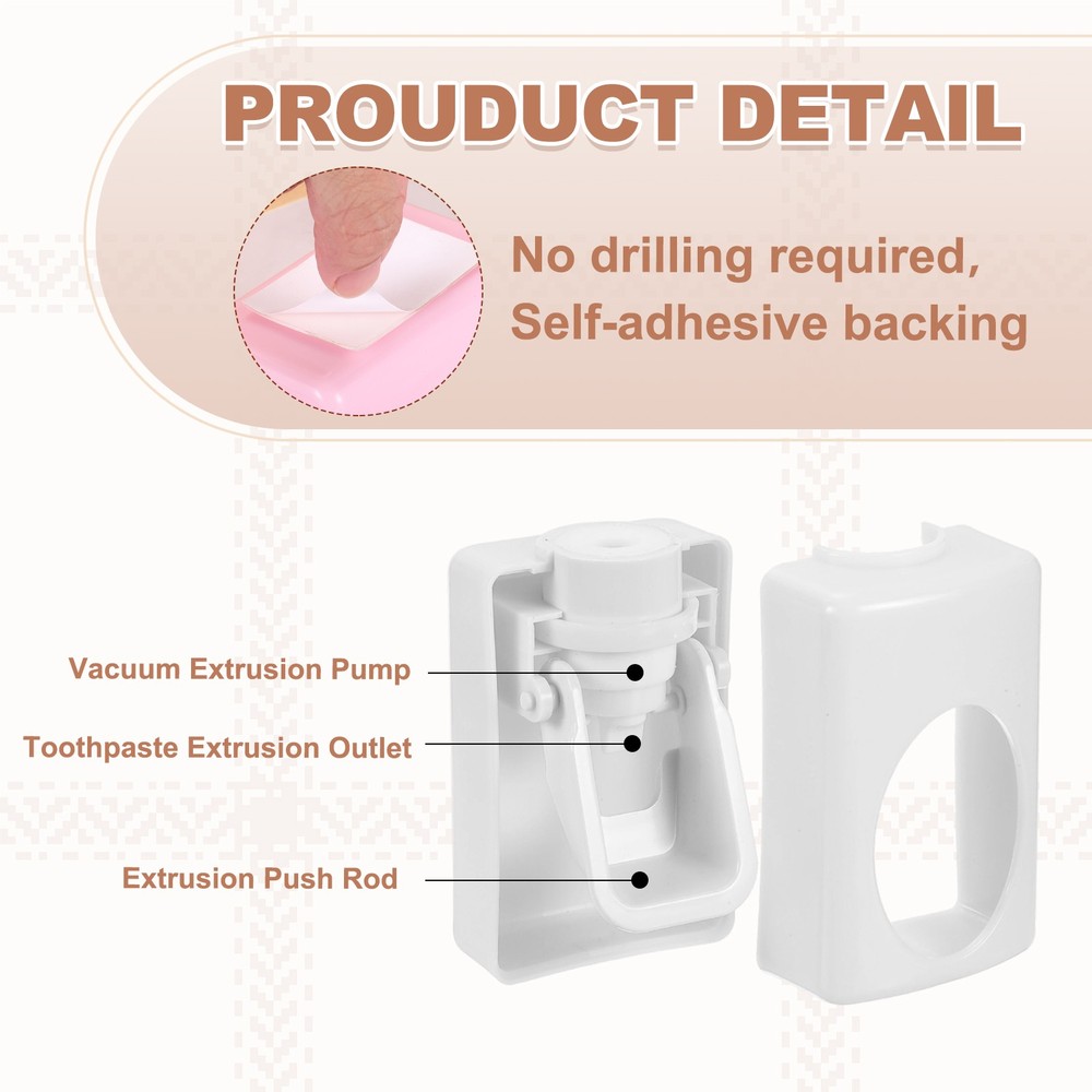 2 Pcs Single Slot Design Self-Adhesive Toothpaste Dispenser(White)