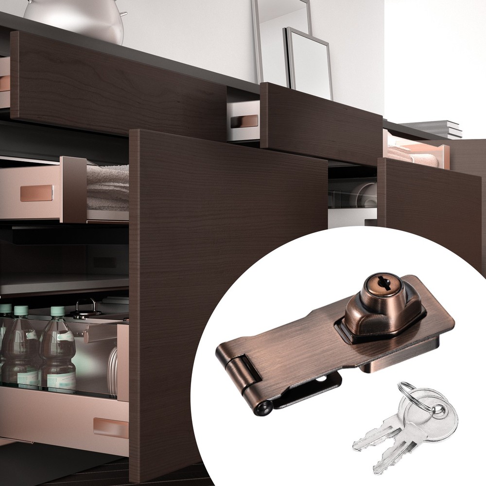 4Inch Keyed Hasp Locks Twist Knob Locking Keyed Different, Copper