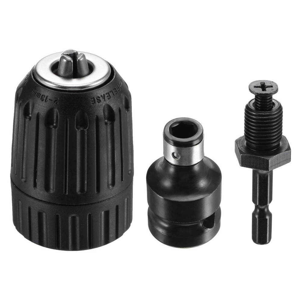 Keyless Drill Chuck 2-13mm with Hex Shank Adapter 1/2" Socket Square Converter