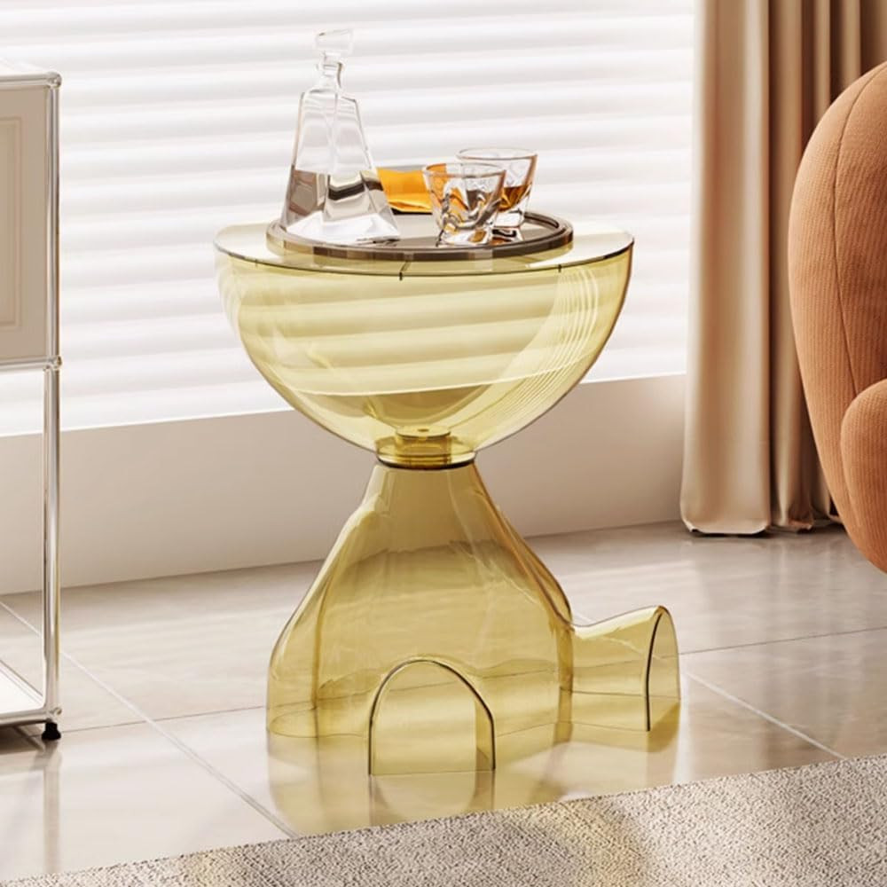 Transparent Yellow Circle Side Table - Versatile Accent for Any Space