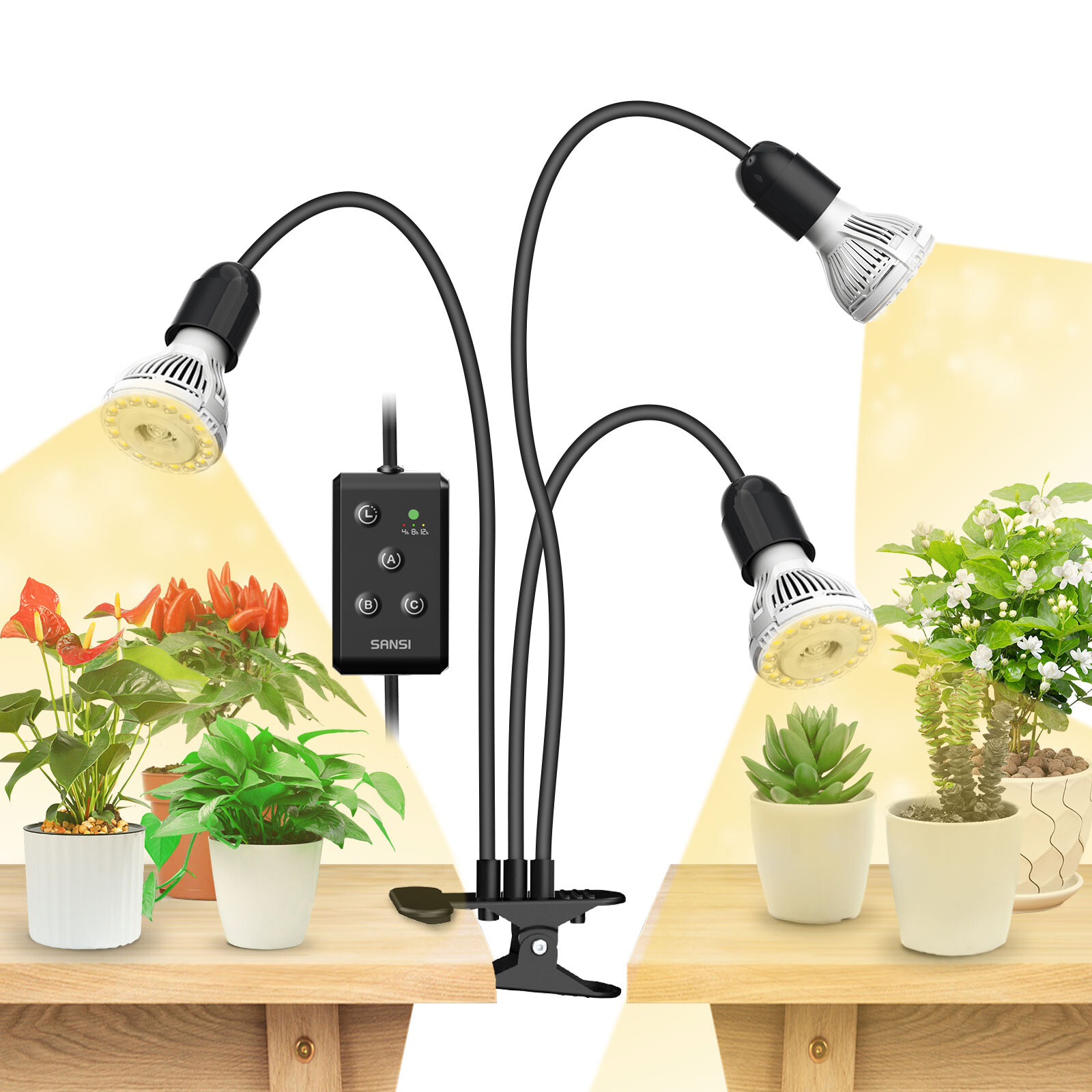 LED Grow Lights Timer 150W Full Spectrum Gooseneck Clip Plant Grow Lamp SANSI