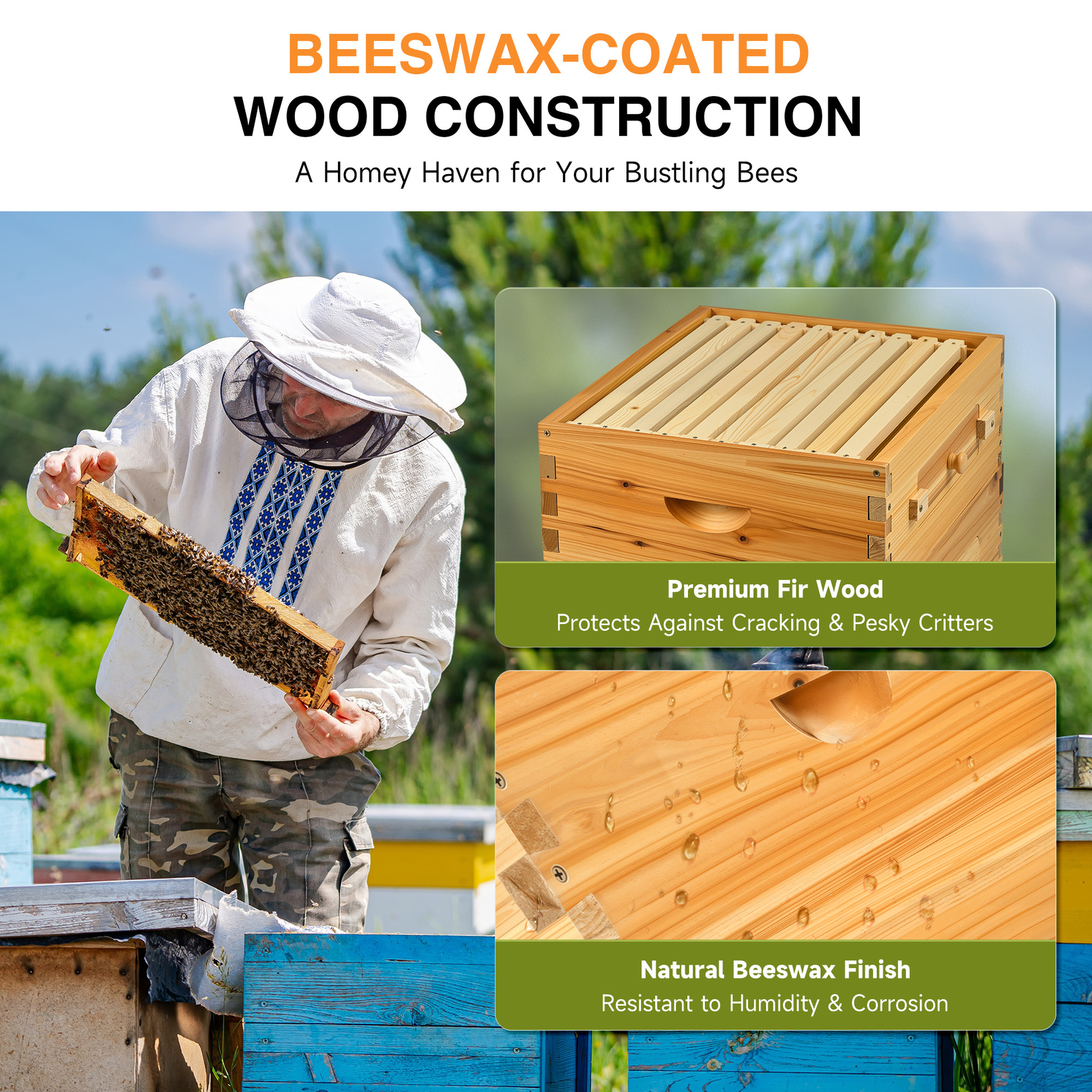 20 Frames Bee hive Frame Box BeeHive Kit Beeswax Beekeeping 10 Deep + 10 Medium