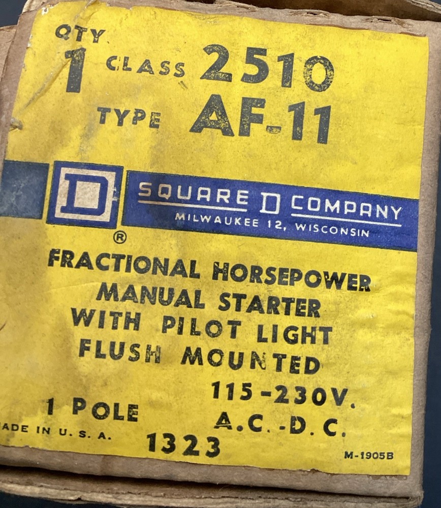 Square D 2510 AF-11 Manual Starter, With Pilot Light Flush Mounted 1 Pole