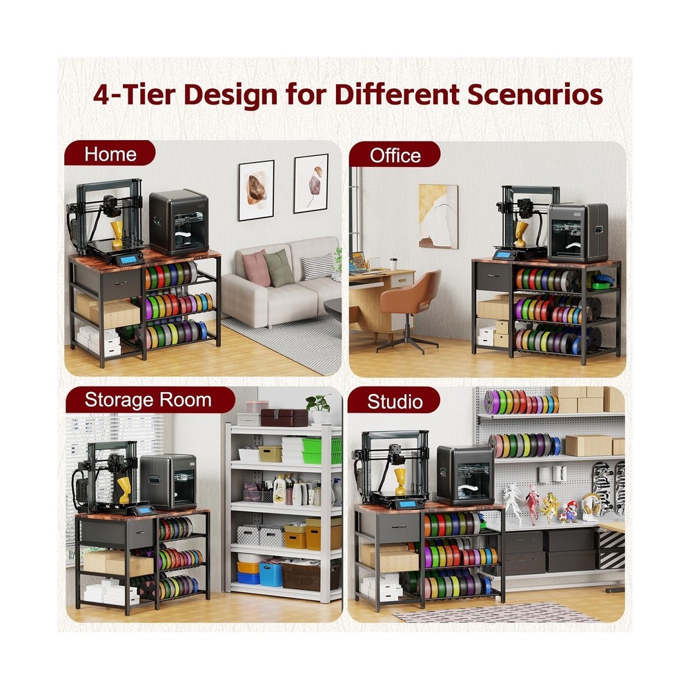 3D Printer Stand w/ Filament Storage Rack,3D Printer Table w/ Power Outlet,3Tier