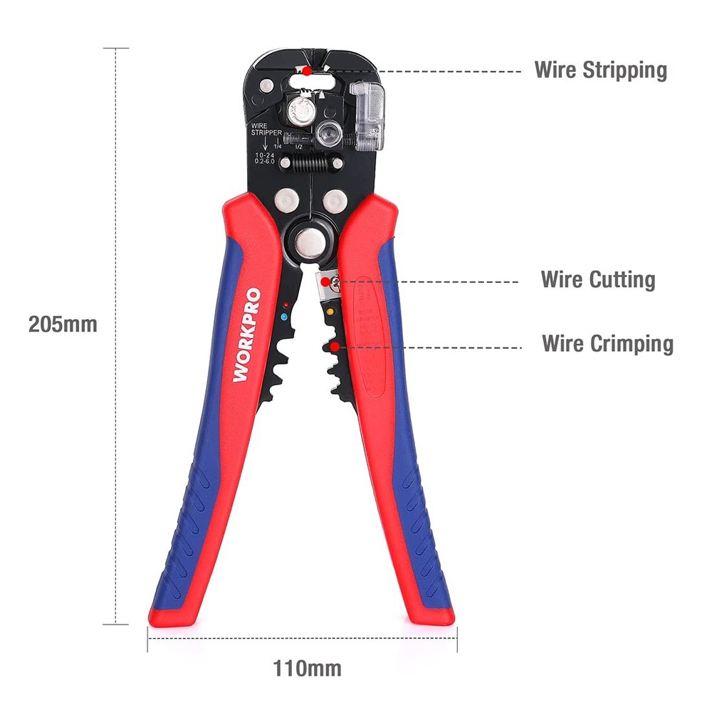 WORKPRO Self Adjusting Wire Stripper, 3-in-1 Automatic 8 Inch, Red&blue