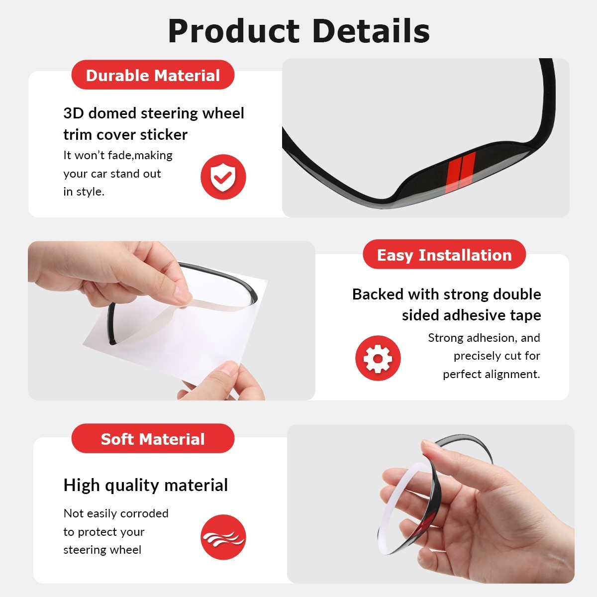 Auovo Steering Wheel Cover Trim for Dodge Charger Challenger 2015-2023 Black