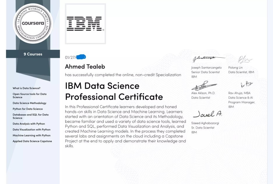 Help IBM Data Science Professional Certificate Coursera