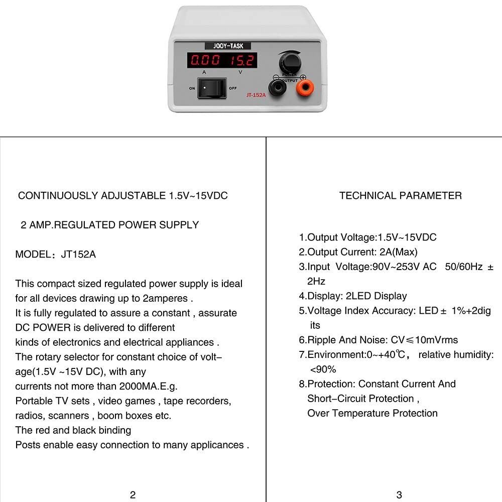 JOOY-TASK Adjustable DC Power Supply Variable Output 13*11.5*5.8CM, white