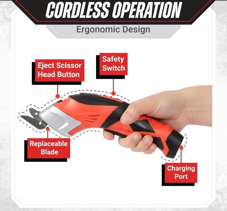 Cordless Electric Scissors - Fabric & Cardboard Cutter