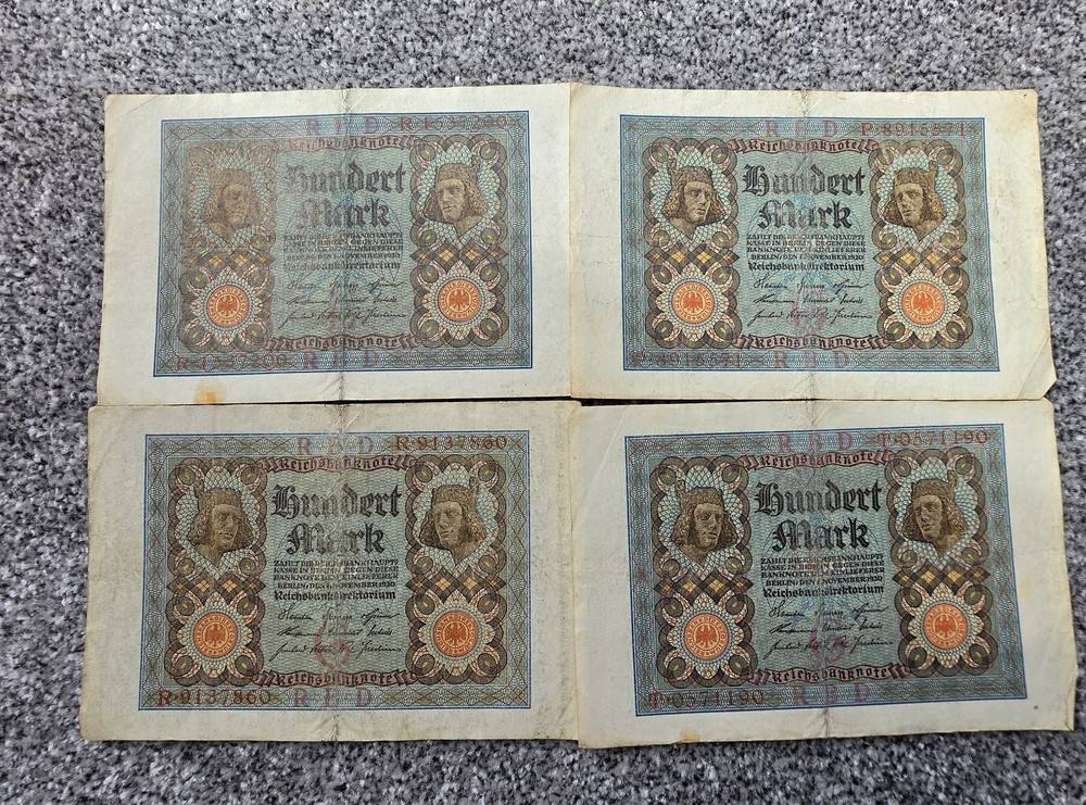 4 X Berlin November 1920 Hundert Mark, 100 Mark Notes