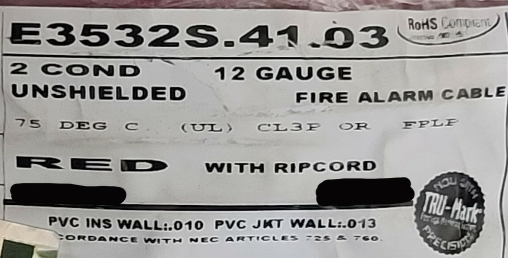 Carol E3532S 12/2C Solid Plenum Fire Alarm Cable Wire FPLP/CL3P Red /50ft