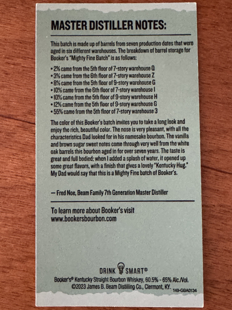Booker’s Bourbon Batch Card 2023-03