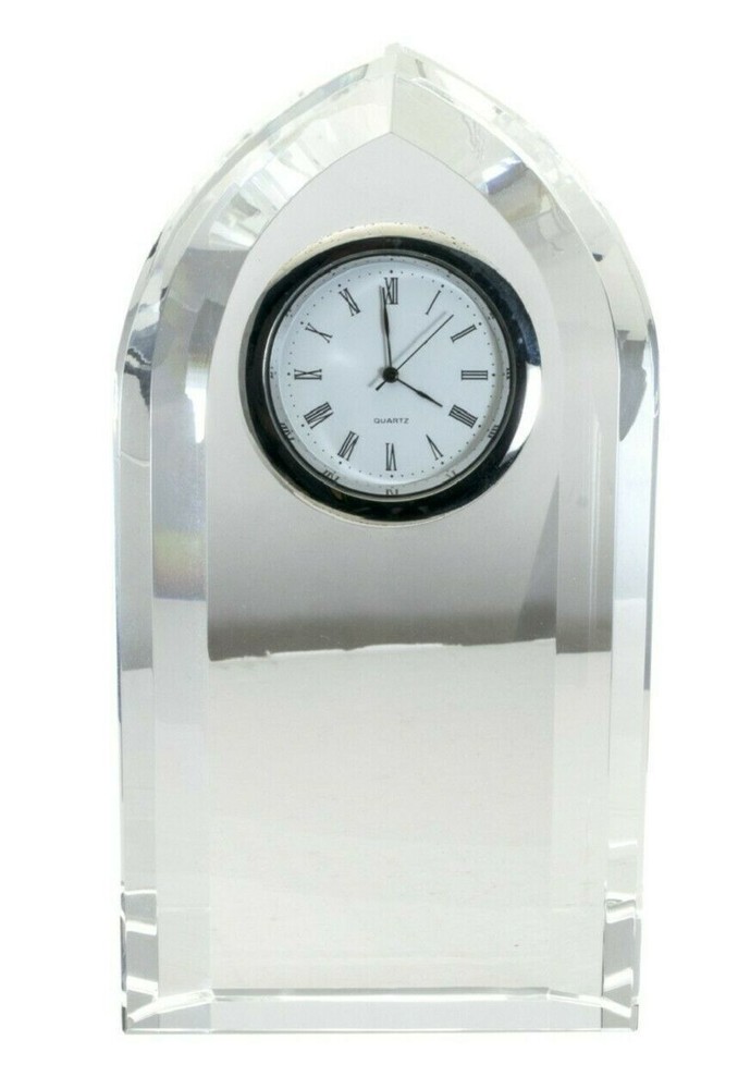 CLEAR CUT CRYSTAL MANTEL AND DESK ANALOG QUARTZ CLOCK