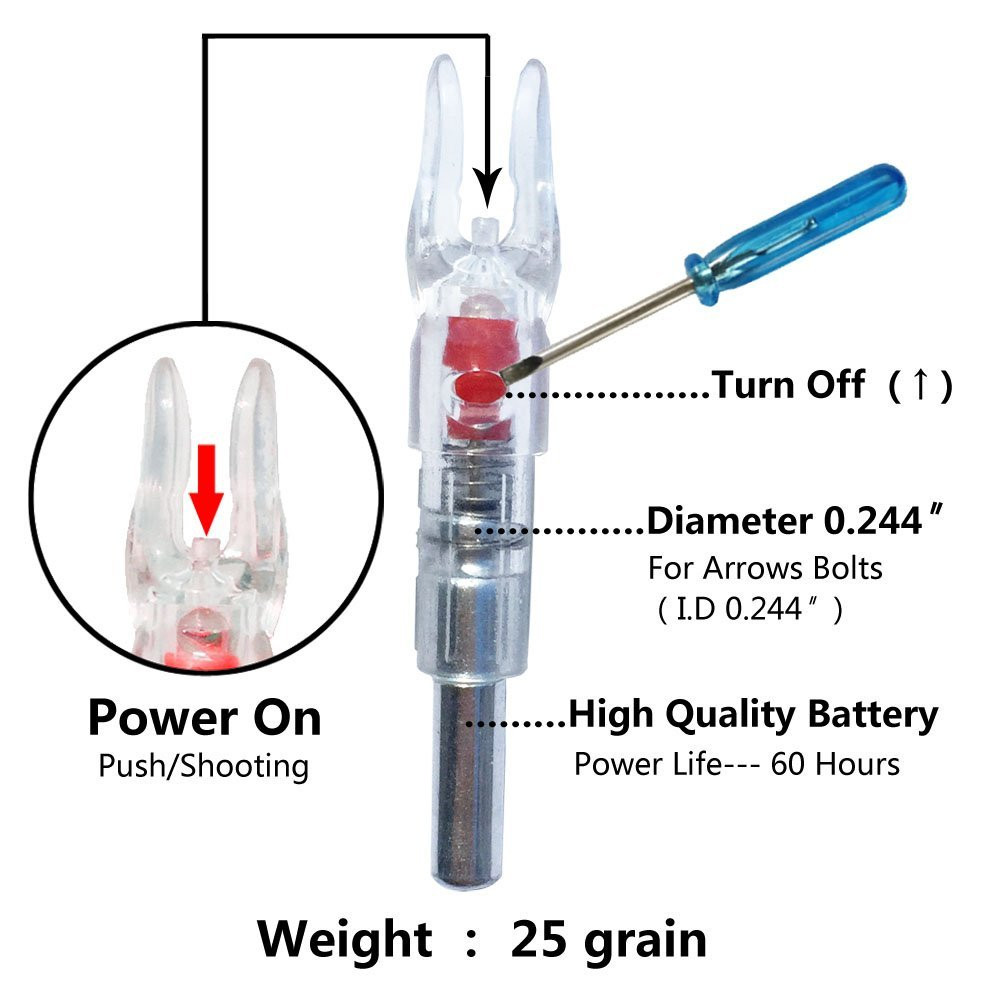 6PCS-S Lighted Nocks for Arrows with .244/6.2mm Inside Diameter Compound Bow ...