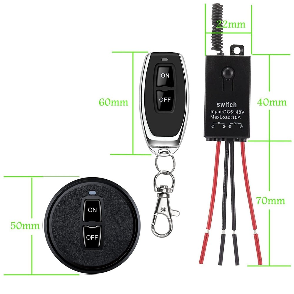 Mini Wireless Switch,5V/12V/48V/10A Relay Remote Switch for Lights,328FT Long...