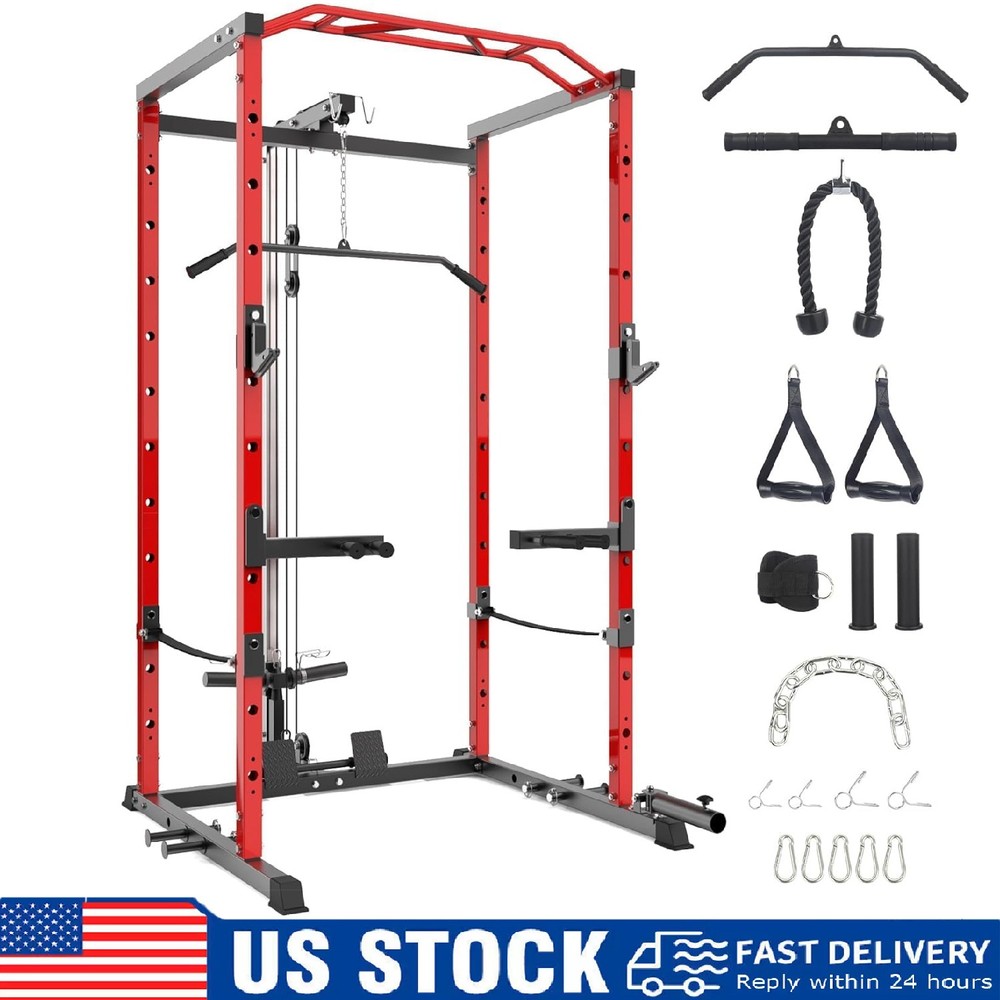 Multi-Functional Power Cage Power Rack w/LAT Pulldown Dip Bar Workout Home Gym