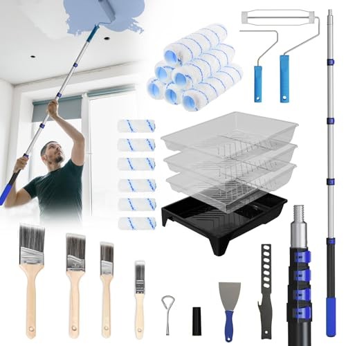 Paint Roller Kit with Telescoping Extension Pole, 27 PCS Paint Brushes 4.4FT