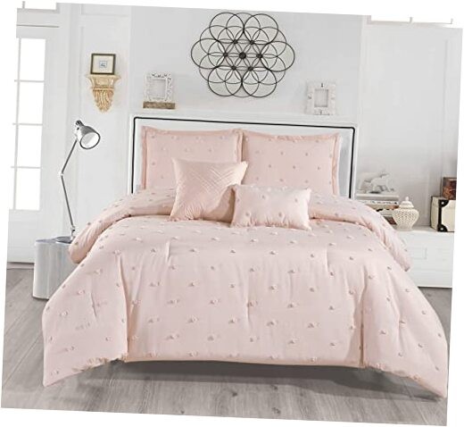 5 Piece Clip Comforter Set Size, Solid Color, Soft Bedding Set, King Blush